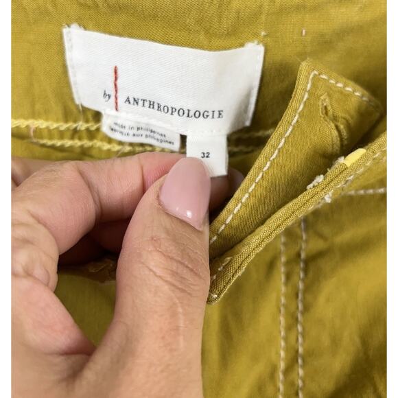 Anthropologie Maeve 32 Mustard Golden Yellow Wide Leg Crop Pants High Rise - Picture 3 of 9